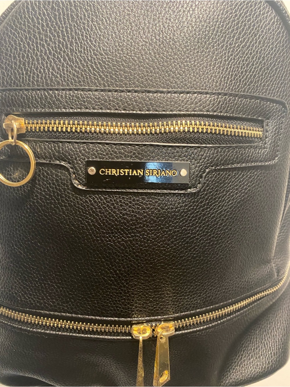 Christian Siriano Black Pebbled Leather Backpack with Gold Hardware